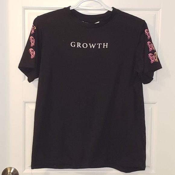 Urban Kids Girl's Black Growth Butterfly Short Sleeve T-Shirt-Size: Large/14-16 - Picture 1 of 6